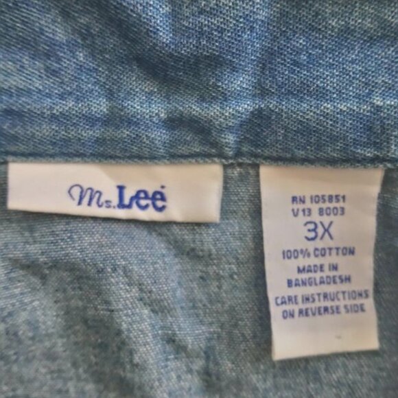 Ms. Lee 3X Blue Denim Shirt - 2 PC Look w/ Colorful Embroidery 100% Cotton - Picture 4 of 4
